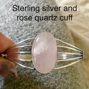 Sterling silver and rose quartz cuff bracelet